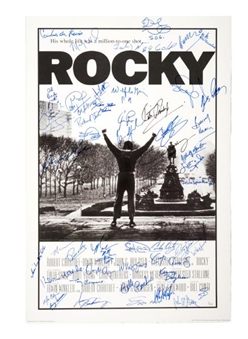 Rocky Movie Poster Signed by 46 Professional Boxers including Foreman, DeLaHoya and Trinidad